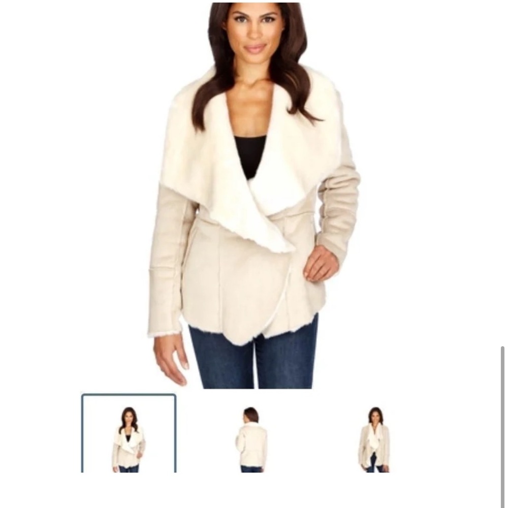 NEW Lucky Brand Faux Suede Shearling Vegan Waterfall Jacket Coat Size Small
